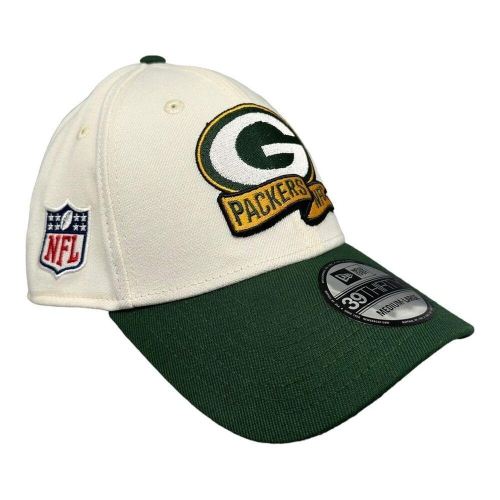 New Era 39THIRTY Green Bay Packers Hat Cream Green NFL Stretch Fit Cap Sz M/L - Picture 3 of 6